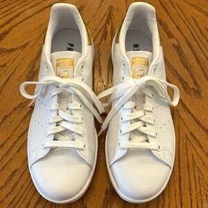 Adidas Women’s (8) Stan Smith White/Gold Iconic Original Leather Sneakers